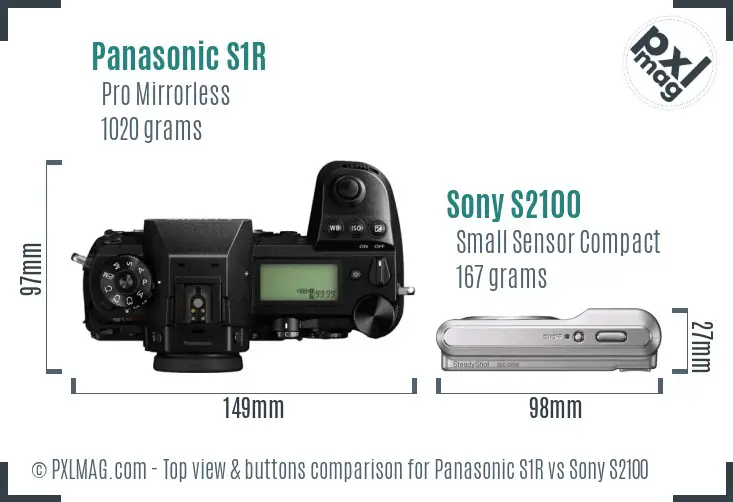 Panasonic S1R vs Sony S2100 top view buttons comparison