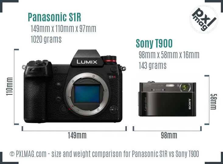 Panasonic S1R vs Sony T900 size comparison