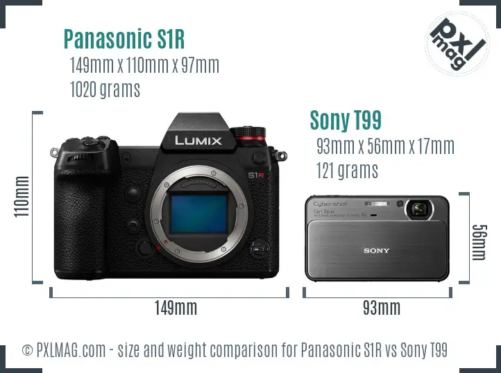 Panasonic S1R vs Sony T99 size comparison