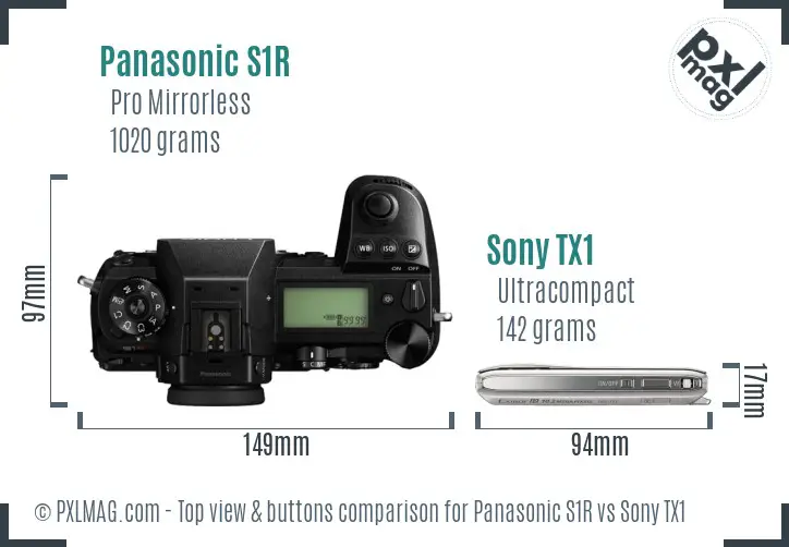 Panasonic S1R vs Sony TX1 top view buttons comparison