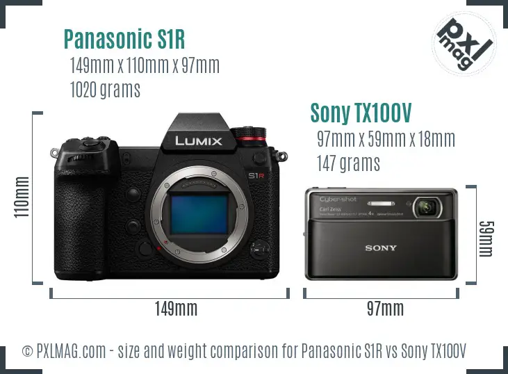 Panasonic S1R vs Sony TX100V size comparison Panasonic S1R vs Sony TX100V size comparison