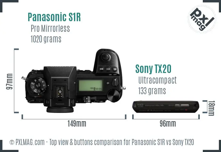 Panasonic S1R vs Sony TX20 top view buttons comparison