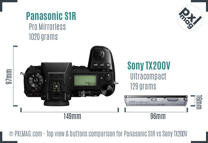 Panasonic S1R vs Sony TX200V top view buttons comparison