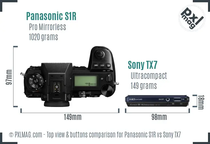 Panasonic S1R vs Sony TX7 top view buttons comparison