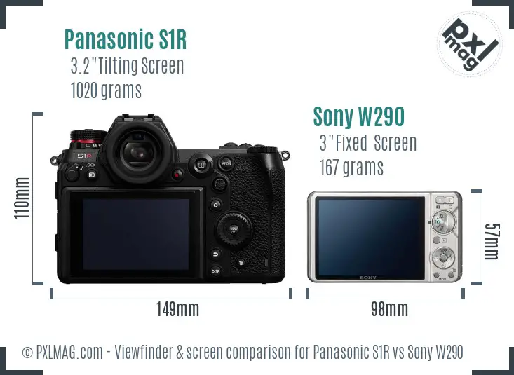 Panasonic S1R vs Sony W290 Screen and Viewfinder comparison