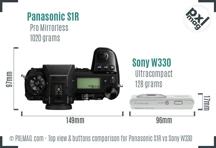 Panasonic S1R vs Sony W330 top view buttons comparison