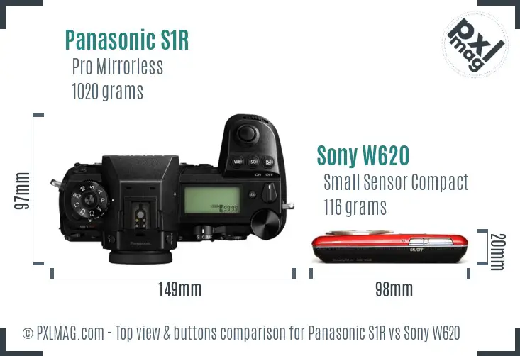 Panasonic S1R vs Sony W620 top view buttons comparison