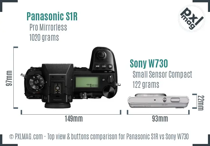 Panasonic S1R vs Sony W730 top view buttons comparison