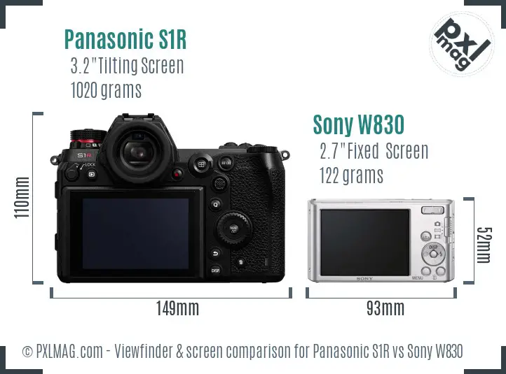 Panasonic S1R vs Sony W830 Screen and Viewfinder comparison