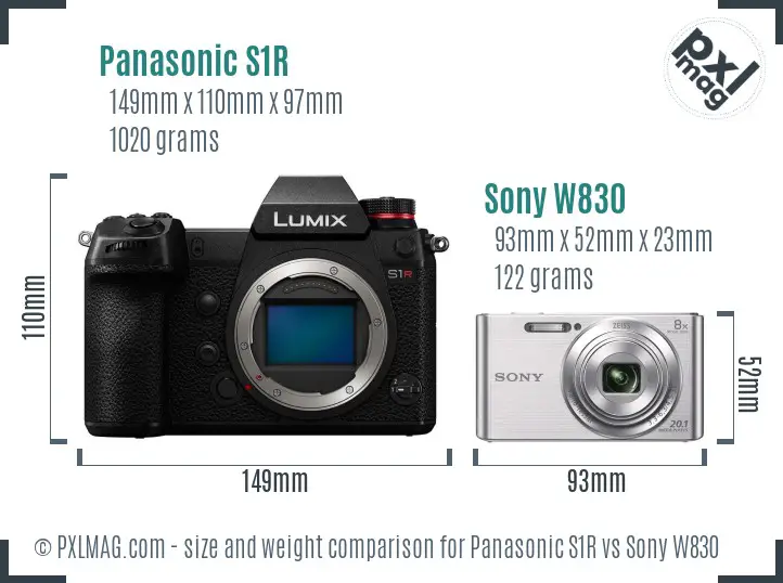 Panasonic S1R vs Sony W830 size comparison