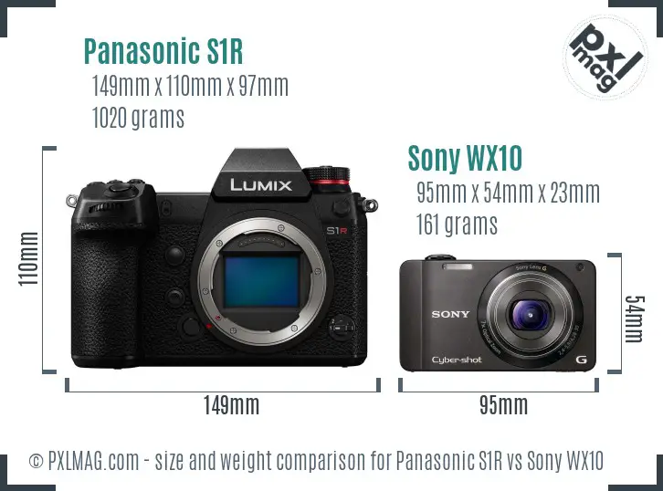 Panasonic S1R vs Sony WX10 size comparison