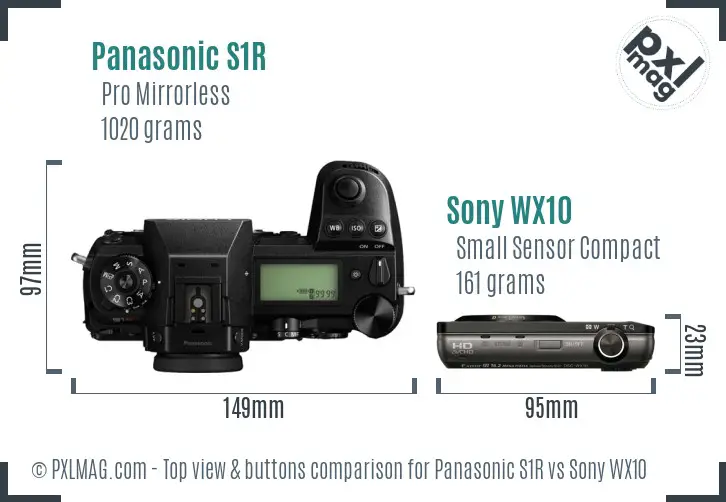 Panasonic S1R vs Sony WX10 top view buttons comparison
