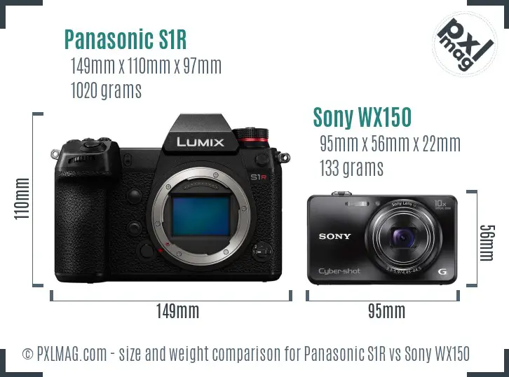 Panasonic S1R vs Sony WX150 size comparison