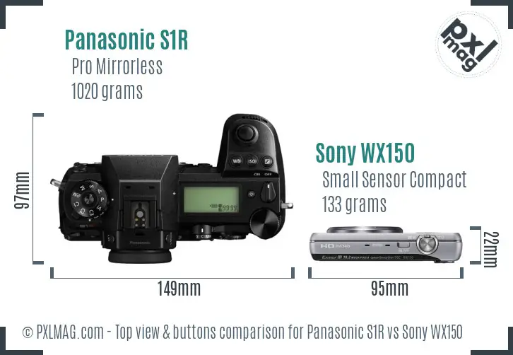 Panasonic S1R vs Sony WX150 top view buttons comparison