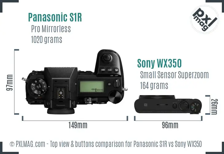 Panasonic S1R vs Sony WX350 top view buttons comparison