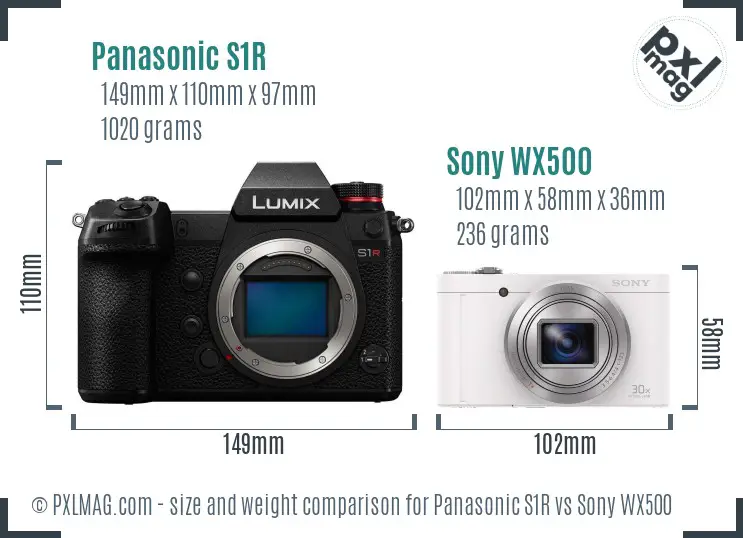 Panasonic S1R vs Sony WX500 size comparison Panasonic S1R vs Sony WX500 size comparison