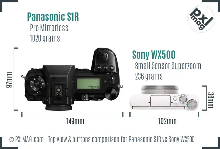 Panasonic S1R vs Sony WX500 top view buttons comparison Panasonic S1R vs Sony WX500 top view buttons comparison