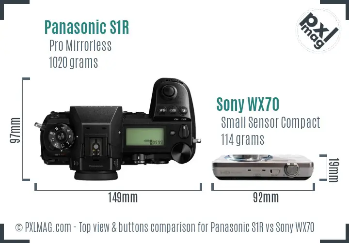 Panasonic S1R vs Sony WX70 top view buttons comparison