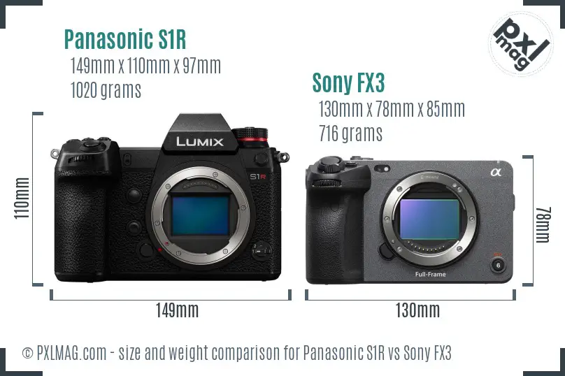 Panasonic S1R vs Sony FX3 size comparison