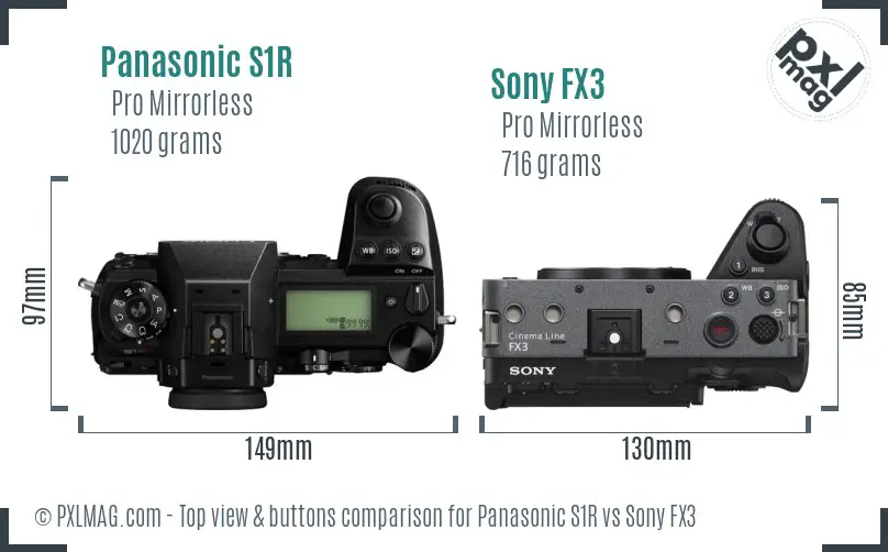 Panasonic S1R vs Sony FX3 top view buttons comparison
