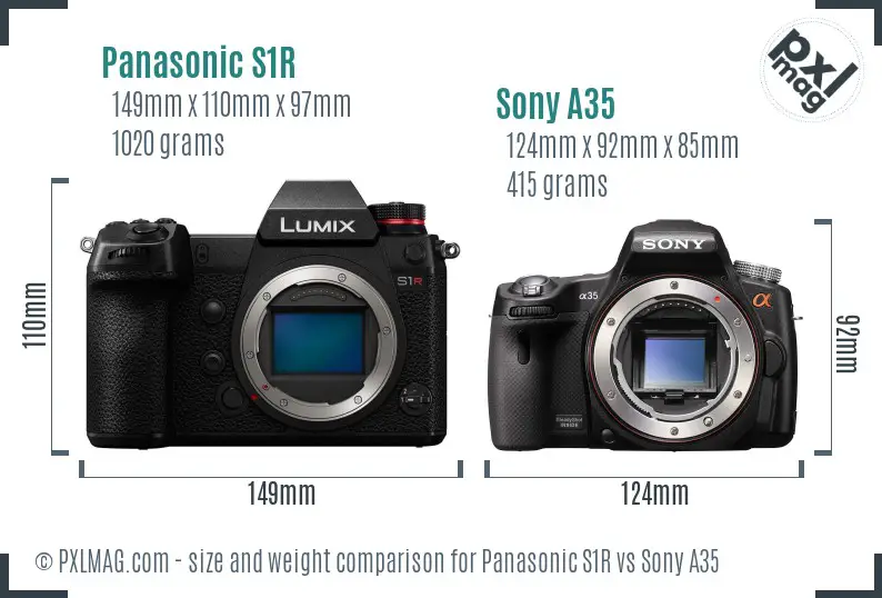 Panasonic S1R vs Sony A35 size comparison