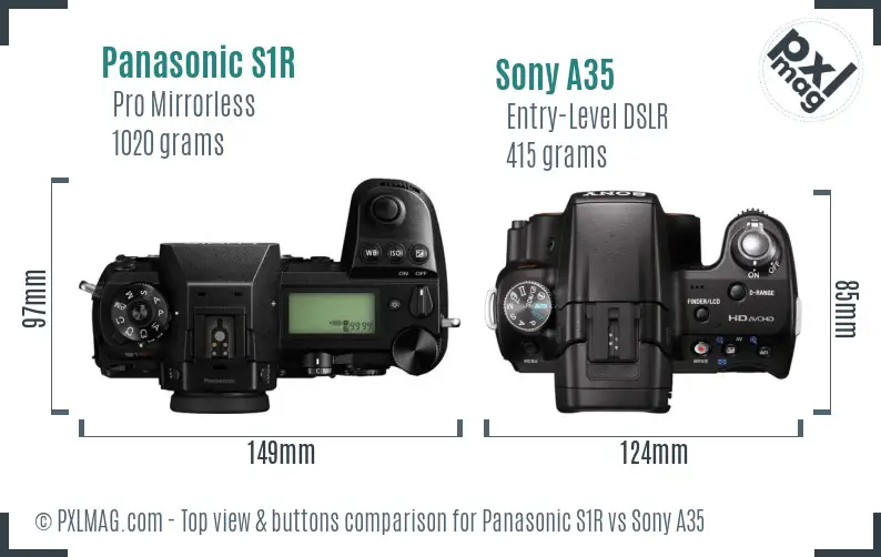 Panasonic S1R vs Sony A35 top view buttons comparison