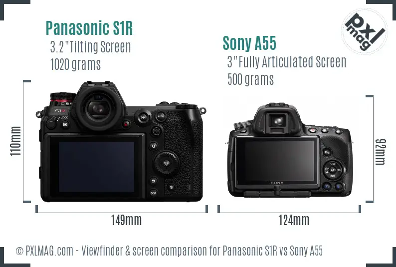 Panasonic S1R vs Sony A55 Screen and Viewfinder comparison