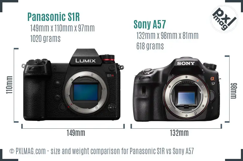 Panasonic S1R vs Sony A57 size comparison