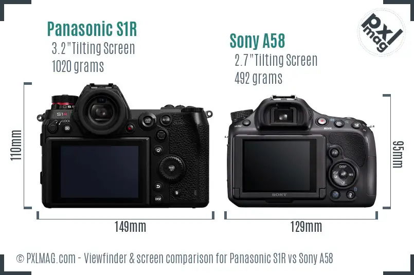 Panasonic S1R vs Sony A58 Screen and Viewfinder comparison