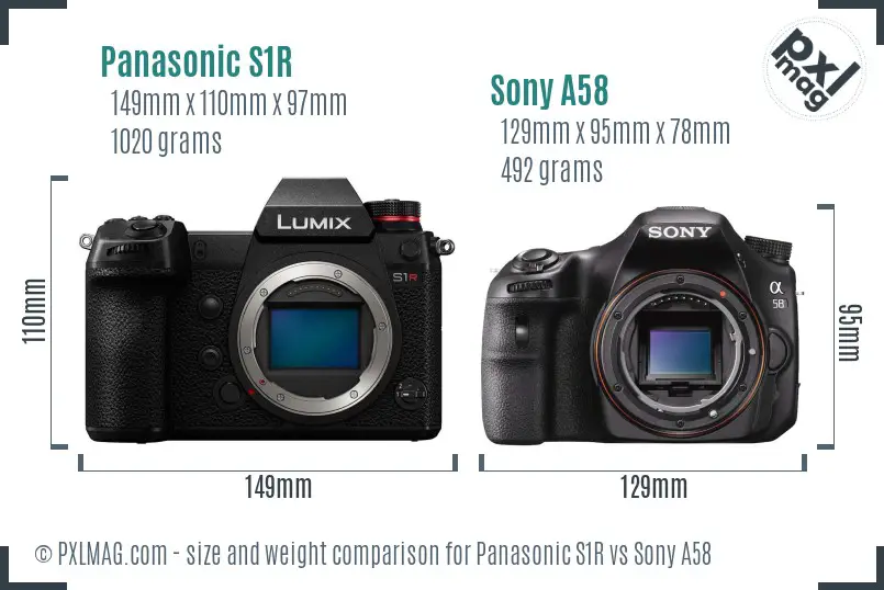 Panasonic S1R vs Sony A58 size comparison