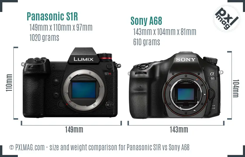 Panasonic S1R vs Sony A68 size comparison