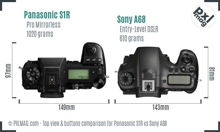 Panasonic S1R vs Sony A68 top view buttons comparison