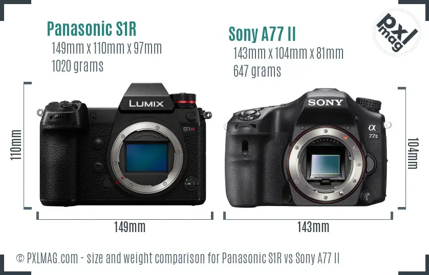 Panasonic S1R vs Sony A77 II size comparison