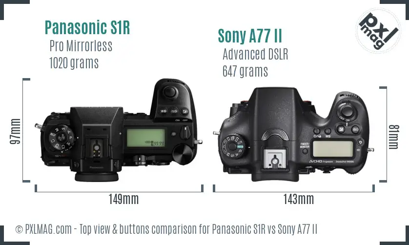 Panasonic S1R vs Sony A77 II top view buttons comparison