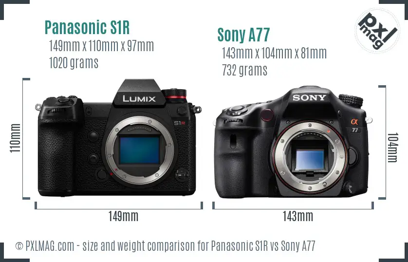 Panasonic S1R vs Sony A77 size comparison