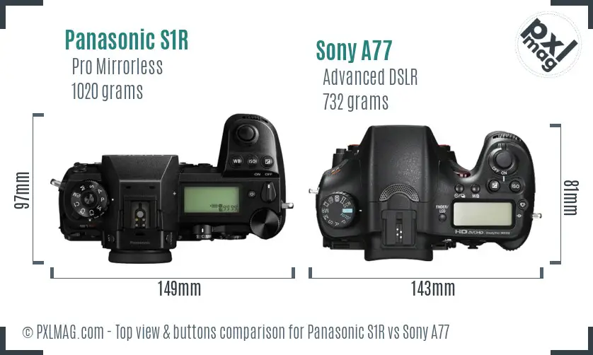 Panasonic S1R vs Sony A77 top view buttons comparison