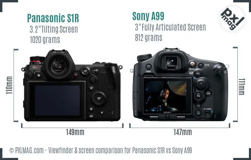 Panasonic S1R vs Sony A99 Screen and Viewfinder comparison