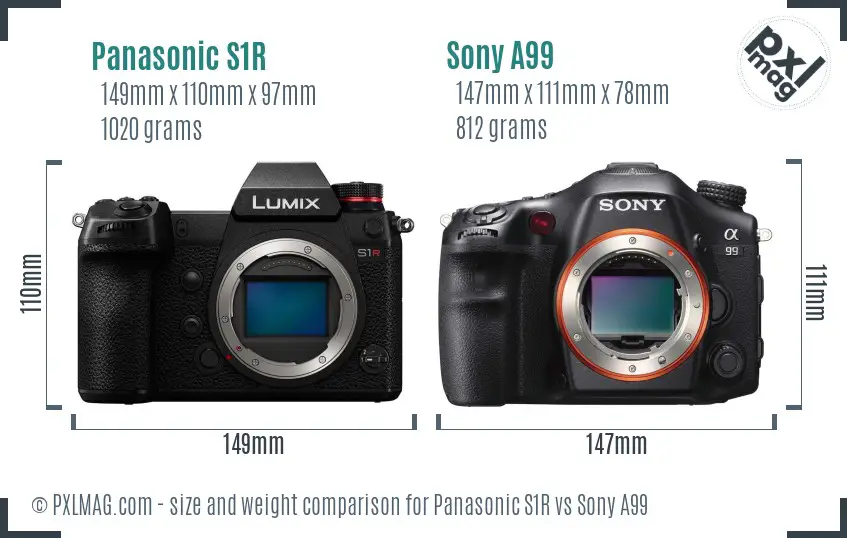 Panasonic S1R vs Sony A99 size comparison