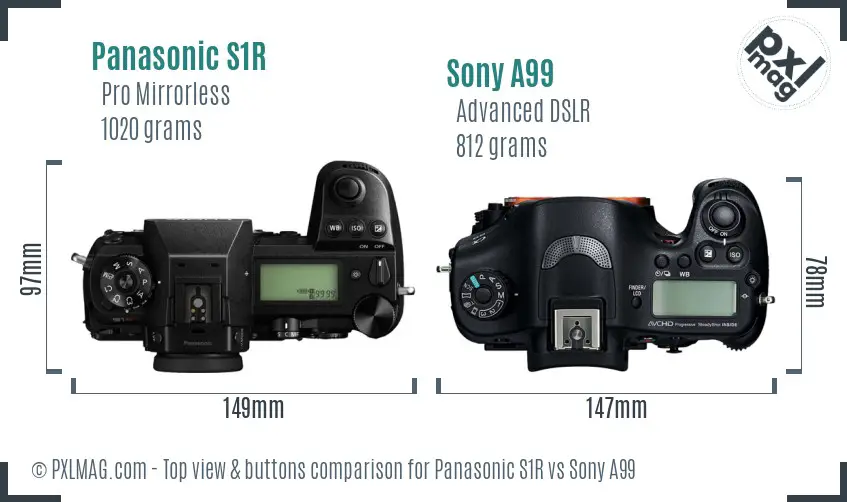 Panasonic S1R vs Sony A99 top view buttons comparison