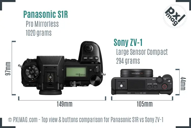 Panasonic S1R vs Sony ZV-1 top view buttons comparison