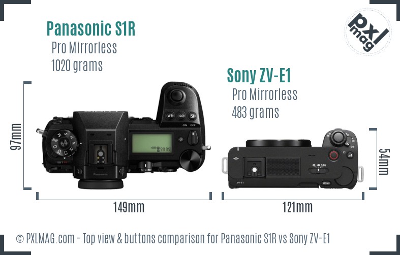 Panasonic S1R vs Sony ZV-E1 top view buttons comparison