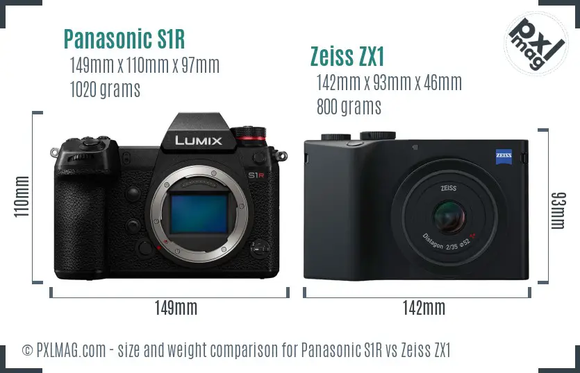 Panasonic S1R vs Zeiss ZX1 size comparison