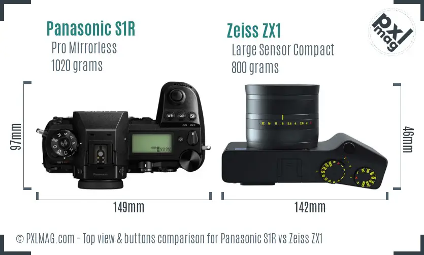 Panasonic S1R vs Zeiss ZX1 top view buttons comparison