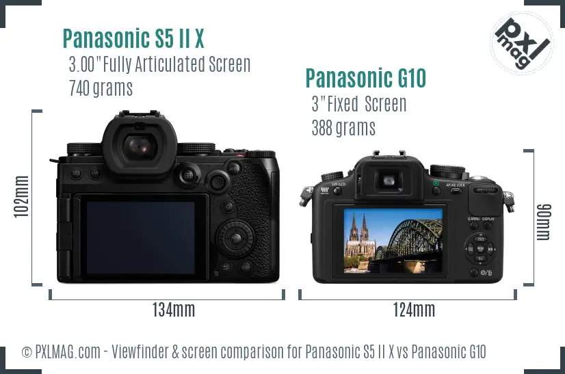 Panasonic S5 II X vs Panasonic G10 Screen and Viewfinder comparison