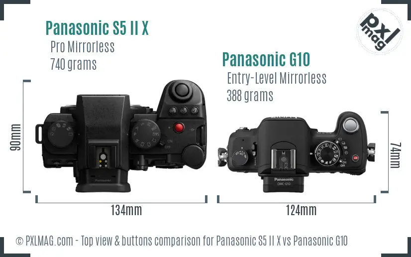 Panasonic S5 II X vs Panasonic G10 top view buttons comparison
