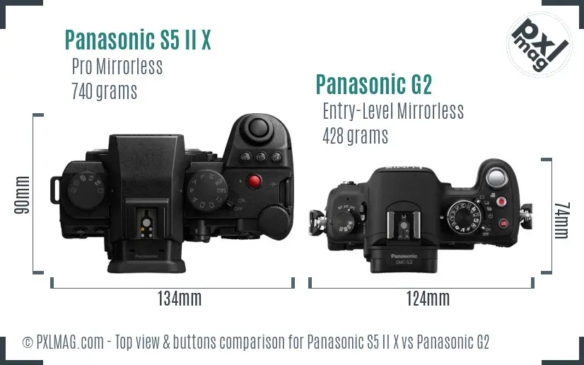 Panasonic S5 II X vs Panasonic G2 top view buttons comparison