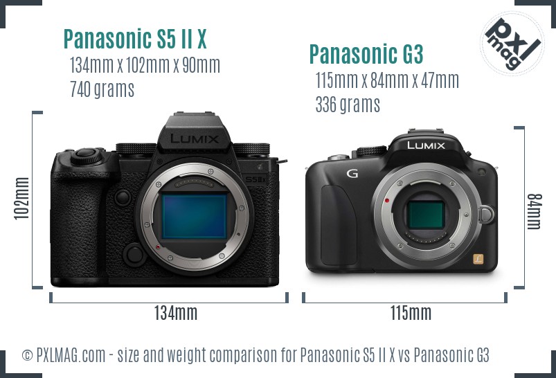 Panasonic S5 II X vs Panasonic G3 size comparison