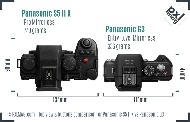 Panasonic S5 II X vs Panasonic G3 top view buttons comparison