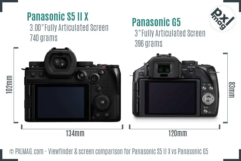 Panasonic S5 II X vs Panasonic G5 Screen and Viewfinder comparison