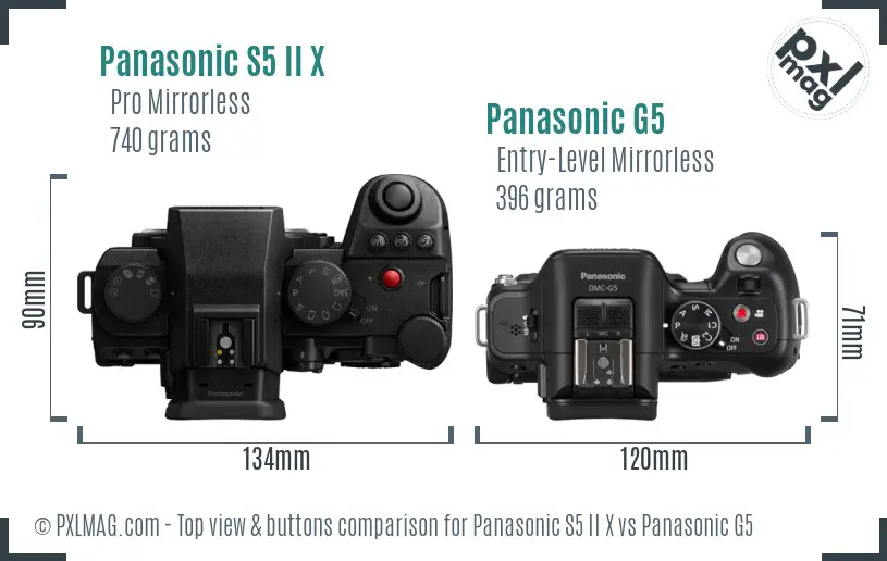 Panasonic S5 II X vs Panasonic G5 top view buttons comparison